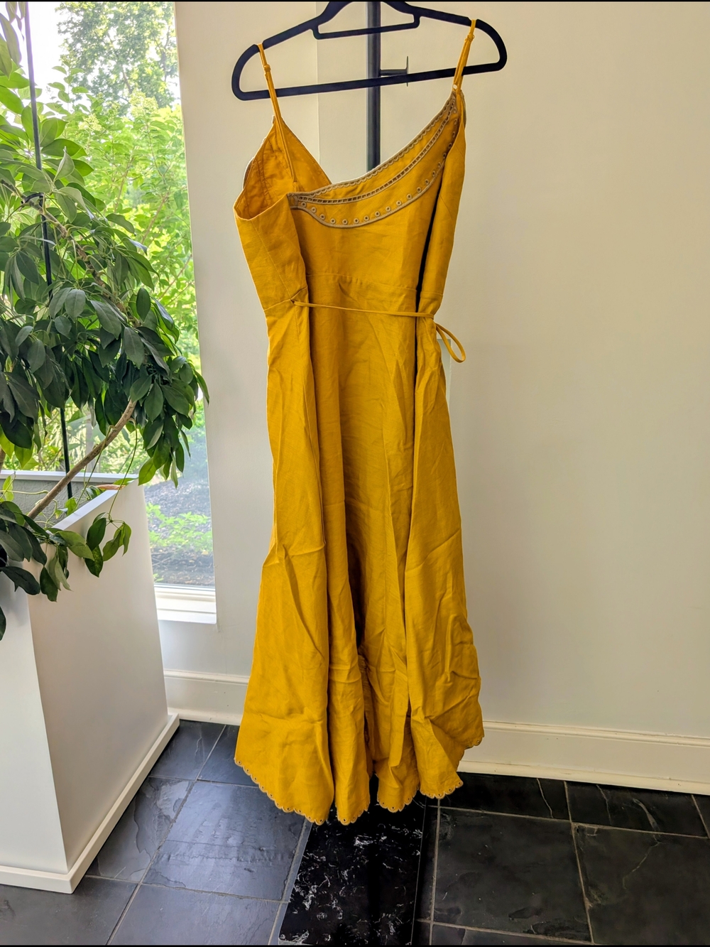 NWT Farm Rio Yellow Bananas Euroflax Linen Maxi Wrap Dress Sz M - Picture 6 of 9